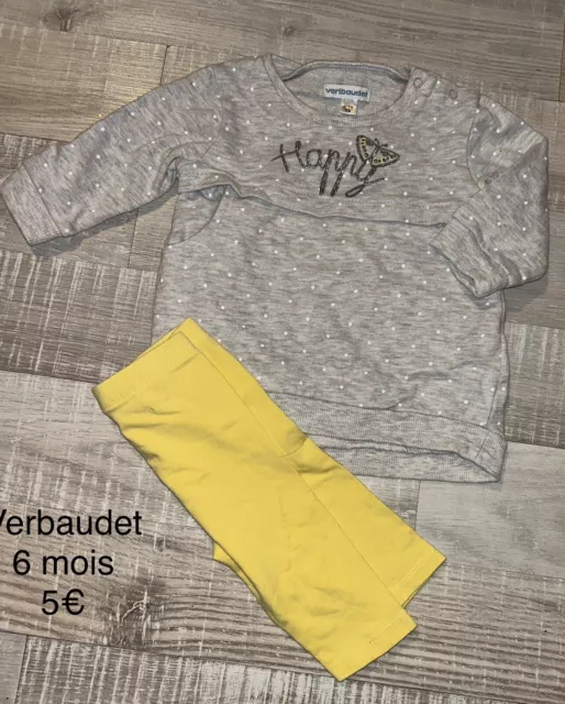 Verbaudet 6 MOIS Fille : Robe Sweat Grise Et Legging Jaune