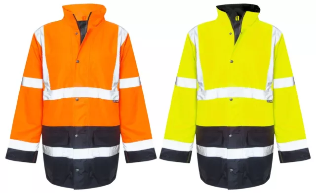 New Mens Hi Viz Vis Waterproof Padded Hooded Parka Coat Security Work Jacket