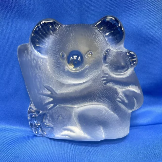 VTG Viking Glass KOALA & JOEY Baby Paperweight CLEAR Frosted ART 4" x 4" USA EUC