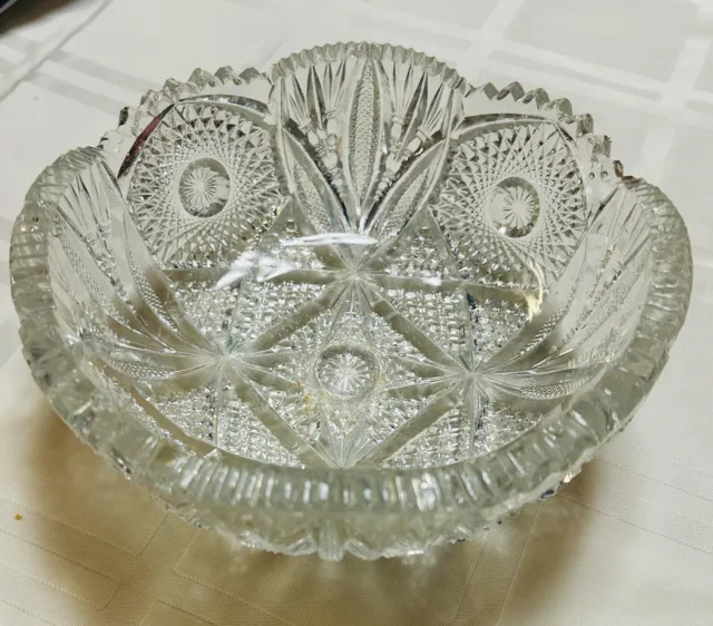 Vintage Brilliant Imperial NuCut Glass Crystal Bowl Sawtooth Edge Bowl 7 1/2"