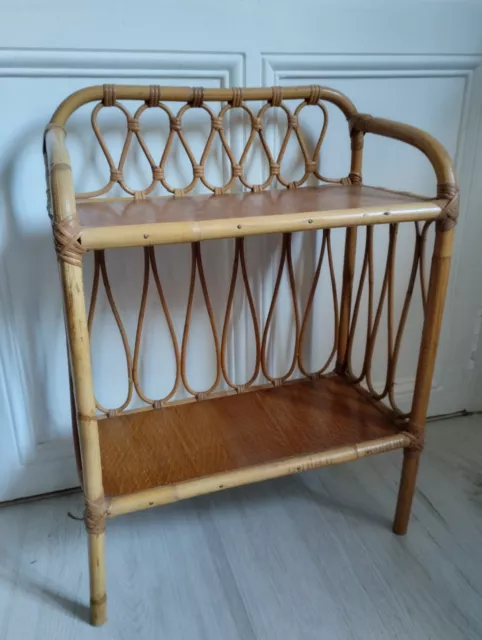 Petit meuble d'appoint en rotin, osier vintage chambre rangement cuisine étagère