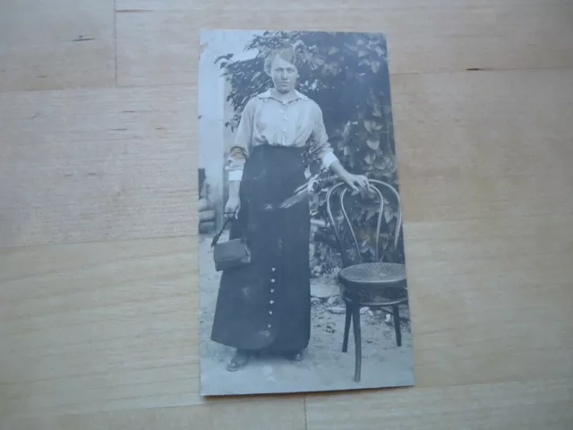 Cpa Photo Carte  Ancienne Portrait Jeune Fille Sac A Main 1916 Coiffure Vintage