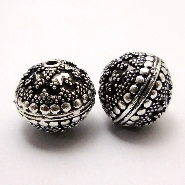 Lot De 38 Perles Intercalaires Bali Argentées - 7x3 Mm, Triangle, Plaquées Cuivre, Fabrication Artisanale