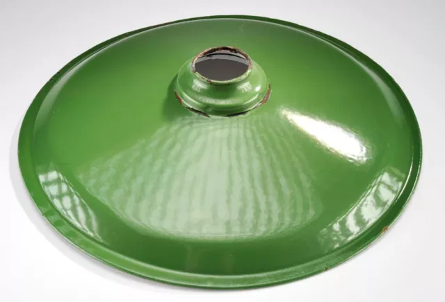 Vtg. 14" Green Porcelain Flat Industrial Light Lamp Shade - Barn - Gas Station