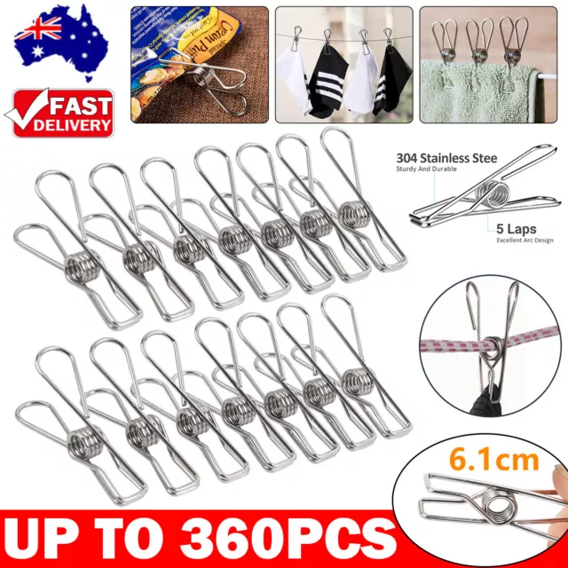 10-360 Pegs Stainless Steel Clothes Hanging Clips Pins Laundry Windproof Clamp