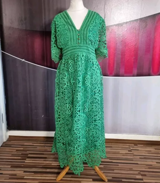 Gorgeous Coast Green Lace Guipure Midi Evening Dress Size 22