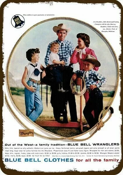 1958 Jim Shoulders Henryetta Oklahoma Wrangler DECORATIVE REPLICA METAL SIGN