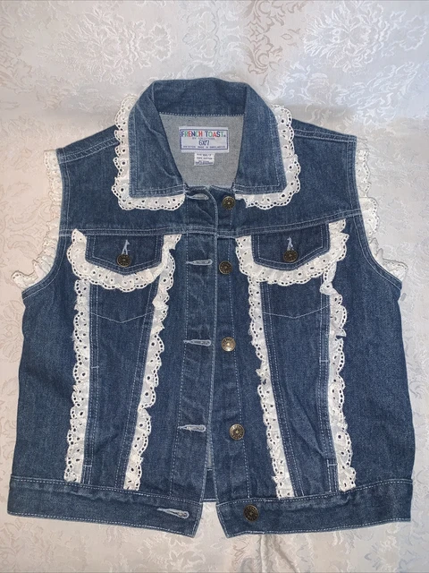 Vintage Denim Jean Vest 80s eyelet girls 16 XL see meas French Toast fits wmn XS