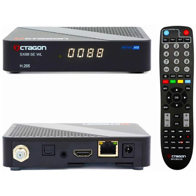 Octagon SX88 4K UHD S2+IP – Récepteur Satellite 4K H.265 Smart Avec WiFi 150 Mbit/s, YouTube & Multiroom