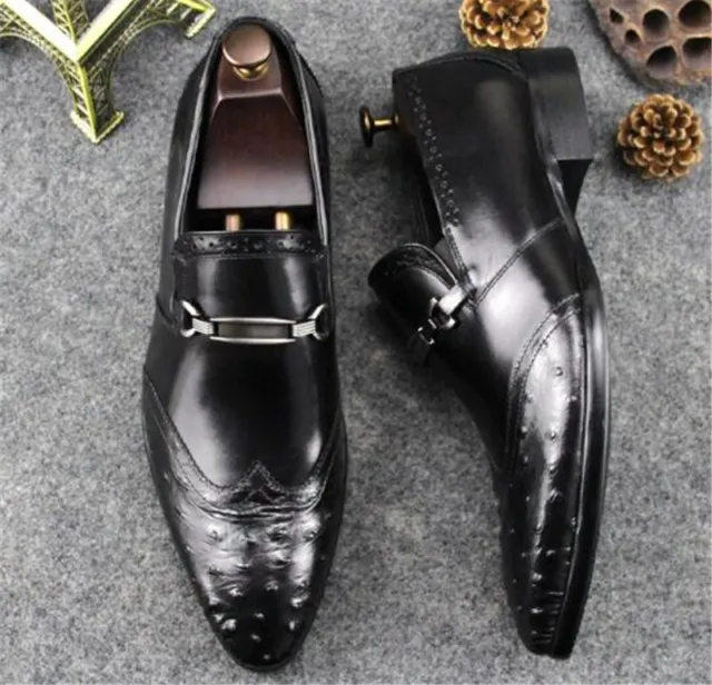 Mens Genuine Leather Dress Shoes Slip On Low Heels Party Formal Pointy Toe New