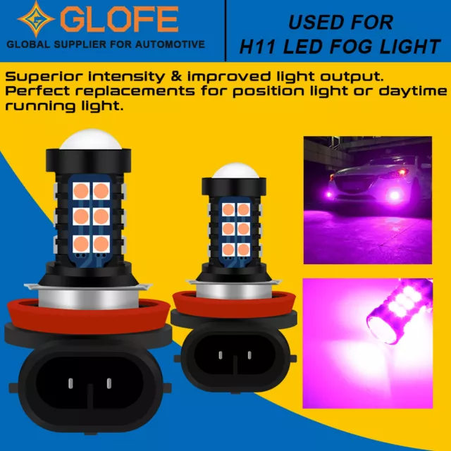 2X GLOFE H8 H11 H16 High Power LED Fog Light Driving Bulb DRL 30SMD Pink/Purple