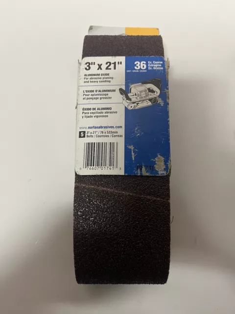 1 Pack of 5 sanding belts 3x21 36 Grit  Norton Brand