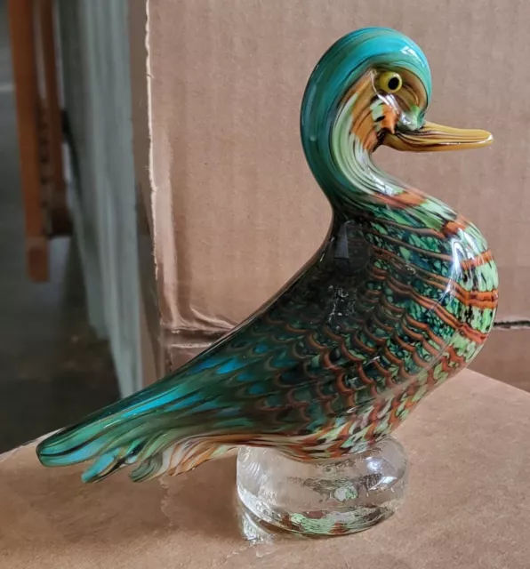 5" Murano Style Glass Millefiori Style Bird Green Duck Figurine