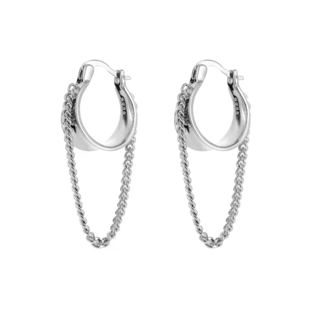 925 sterling Silver hoop huggie earrings Chain dangle women fashion jewelry