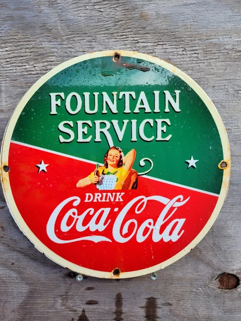 VINTAGE COCA COLA Porcelain Sign Fountain Service Diner Coke Beverage ...