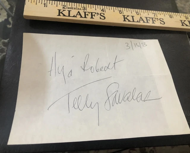 Telly Savalas Actor Movie TV Autographed Signed Index Card / Paper Bold 3/1/1973