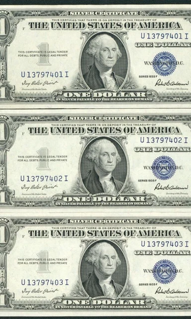 ((THREE CONSECUTIVE)) $1 1935 Silver Certificate ((CHOICE UNCIRCULATED))