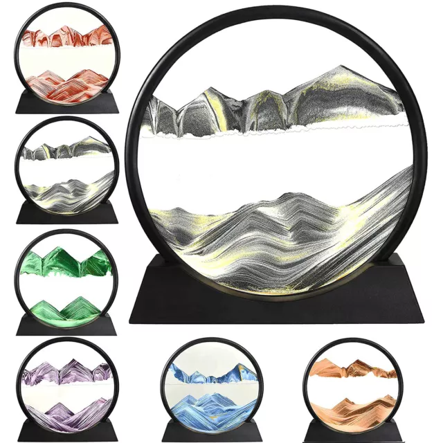 Moving Sand Art Picture Round Glass 3D Deep Sea Sandscape Quicksand Painting AU