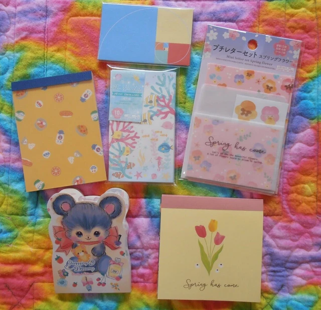 DAISO MEMO PAD Envelope Mini Letter Set Stationery Floral Bear Kawaii