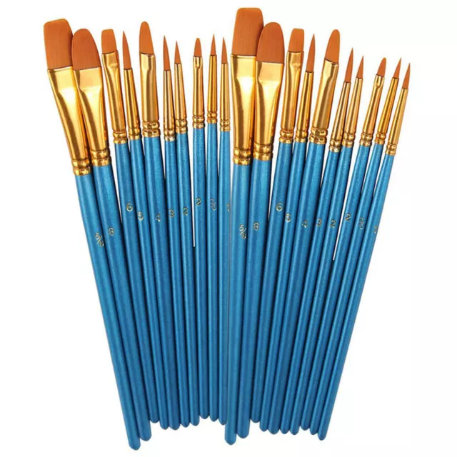 Acrylic Paint Brush Set 20 Pcs Nylon Hair Brushes For All Purpose Oil Wat 2