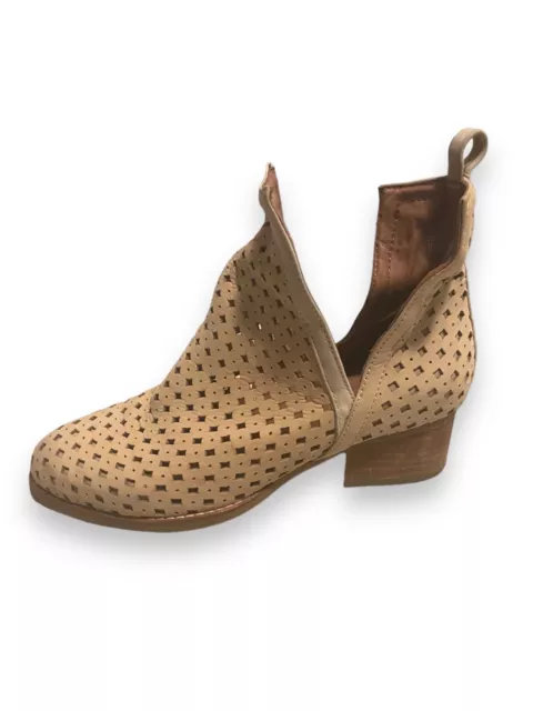 Jeffrey Campbell Oriley Cut Out Tan Brown Leather Ankle Boots Boho Wood Flat
