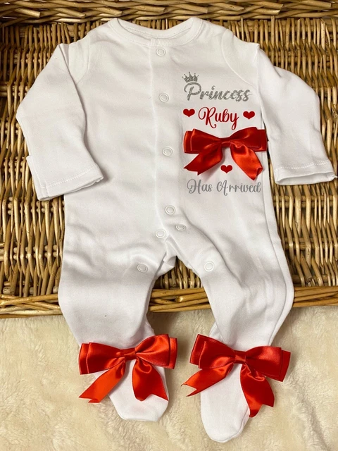 Sleepsuit/babygrow￼ Bow Set Girl Boy Baby Personalised Princess Prince