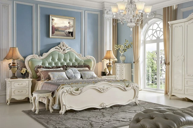 Chesterfield Lit Chambre à Coucher Lits Cuir Hôtel Luxe Rembourrage Double