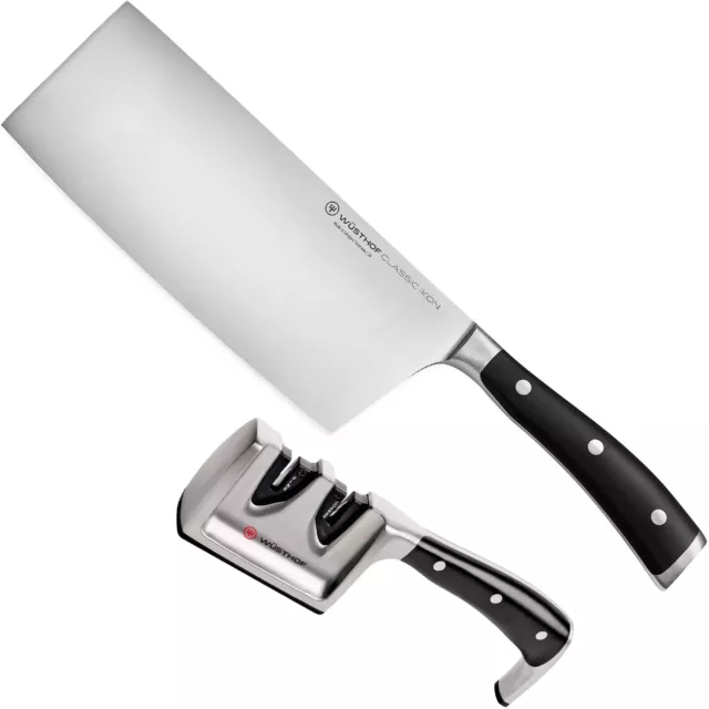 Wusthof Classic Ikon 2-piece 7” Chinese Cleaver Knife and Sharpener Set - New