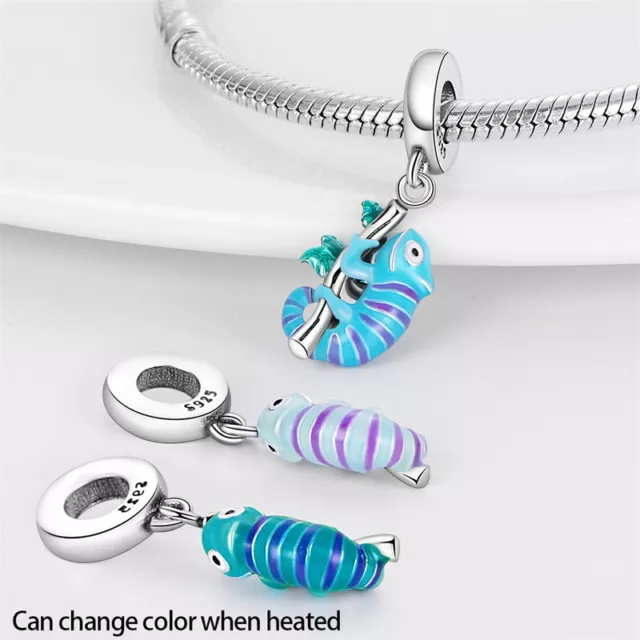 Colour Changing Lizard Chameleon Pet Animal Dangle Charm 925 Sterling Silver