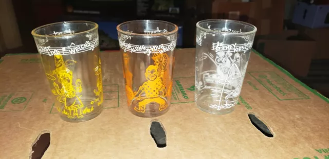 3 Vintage 1953 Howdy Doody Welch's Jelly Jam Glasses Train
