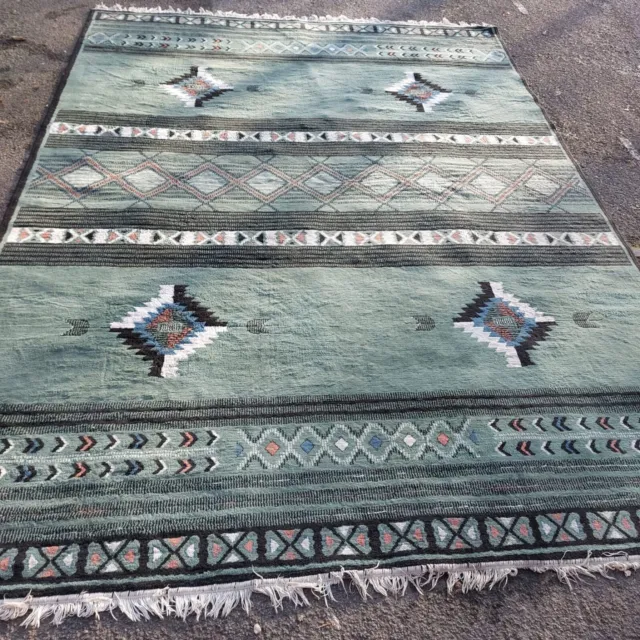 Tappeto tessuto lana azteca tappeto enorme blu W94 L128 pollici 8 piedi x 10,8 piedi pila bassa