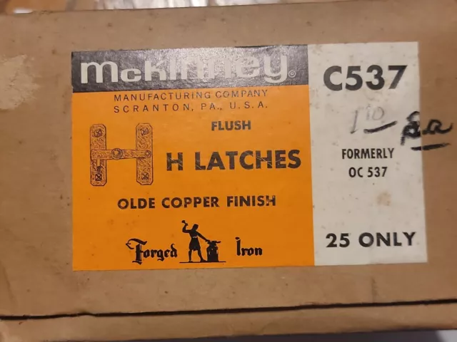 Vintage NOS OLDE COPPER FINISH Cupboard Door H Style Bar Latch 3/8" Offset