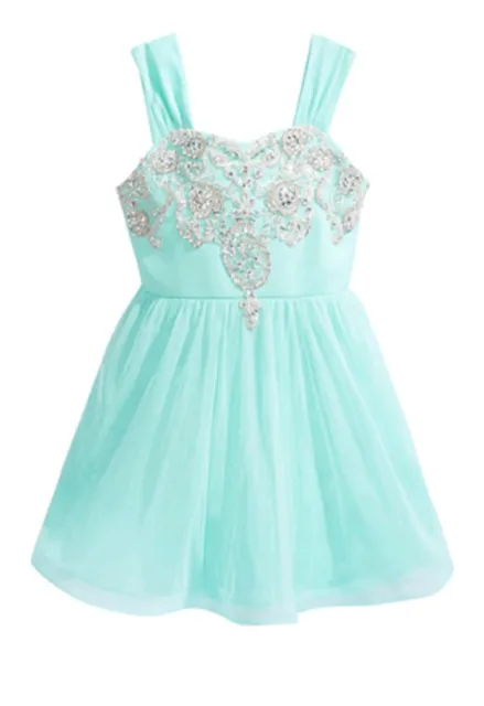 Sequin Hearts Big Girl's Dazzling Embellished Bodice Party Dress-Size-14-Aqua