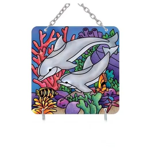 Joan Baker Designs DOLPHINS Painted Glass 4x4 Square New Suncatcher for Signs TC
