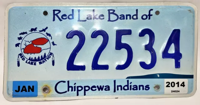 Red Lake Band Of Chippewa Nation License Plate Minnesota Early *Embossed Numbers