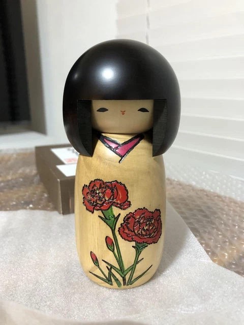 Kokeshi Usaburo Carnation May Flower story 12cm 4.5 inch wood doll