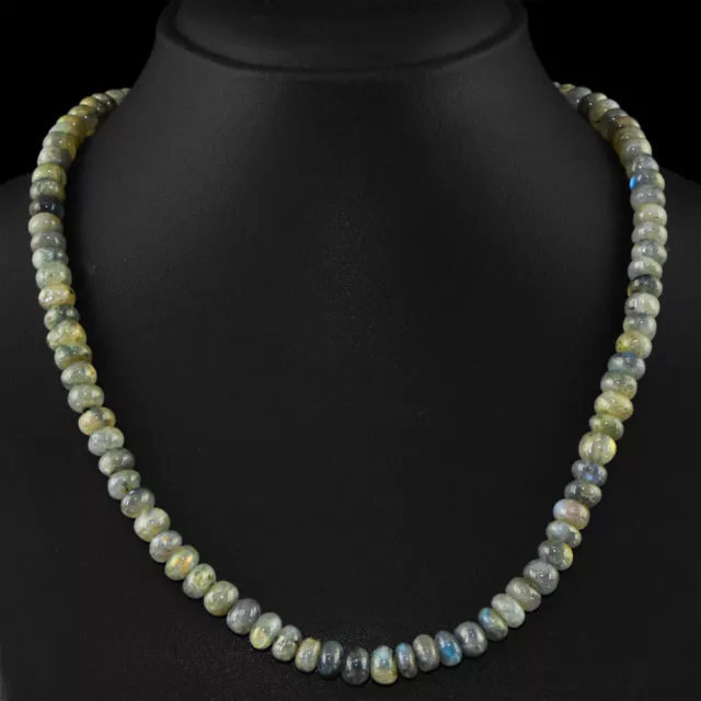 Genuine 245.50 Cts Natural Blue Flash Labradorite Round Beads Necklace (Dg)