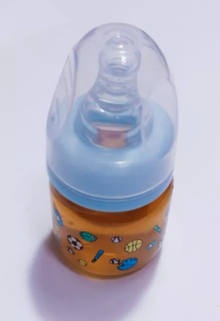 2oz Sealed Blue Reborn Baby Apple Juice Bottle w/NO HOLE NIPPLE! Preemie Size!