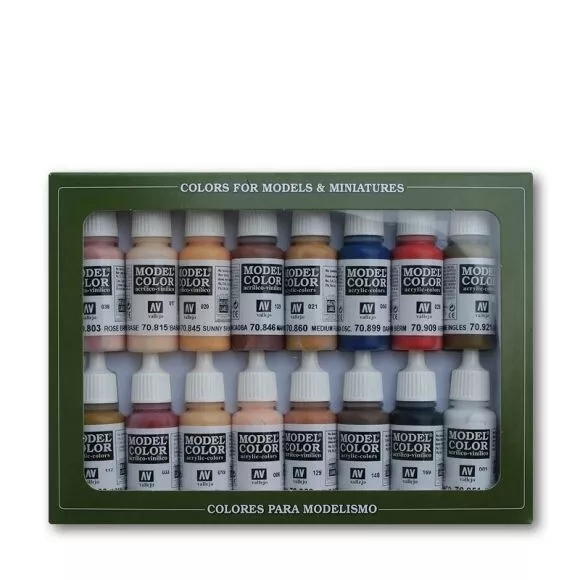 Vallejo 70125 Model Colour Face & Skin Colors 16 Colour Acrylic Paint Set