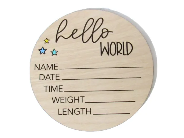 Hello World Sign with Stars, Birth Stats Sign, Baby Name Announcement, Hospital
