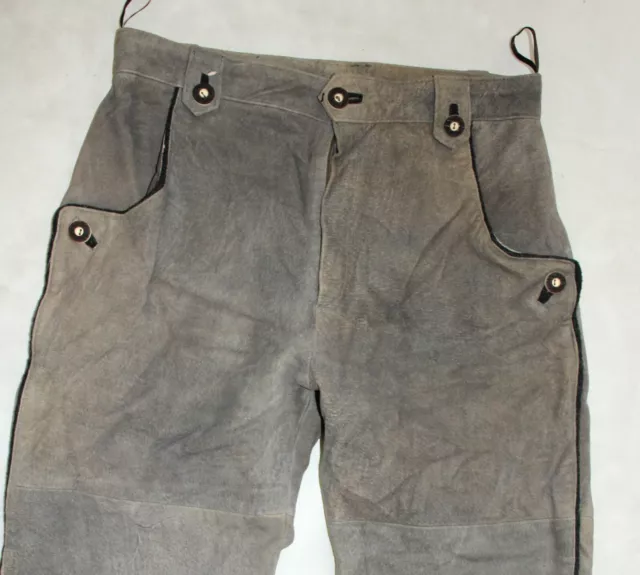 GRAUE Herren  LANGE Trachten LEDER- LEDERHOSE  ca W30XL30 101CM Gr 46
