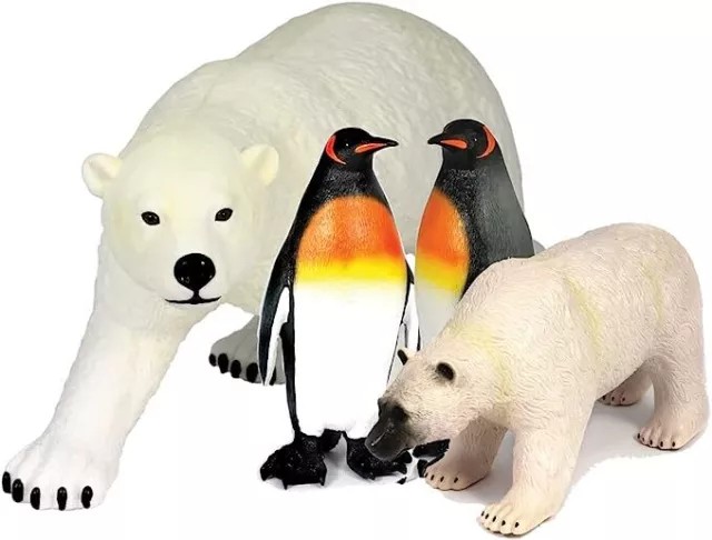 Set of 4 Jumbo Arctic Animal Figures - Realistic Polar Bears and Penguins. Kids