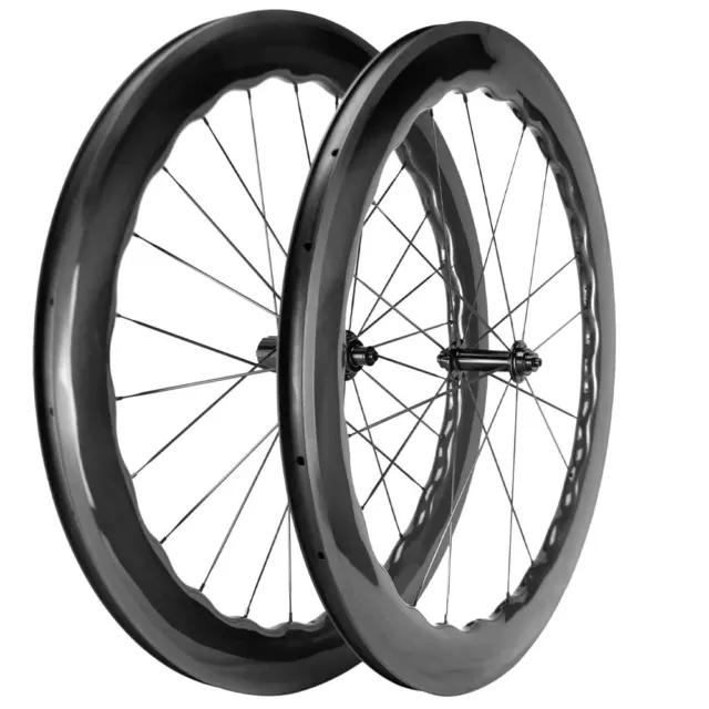 700C Carbon Fiber 65mm Road Bicycle Wheelset Clincher Wheels Rim Brake 16/24H