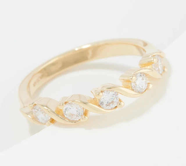 Diamonique CZ Round-Cut Prong Bar Band Ring Size 7 Sterling Silver