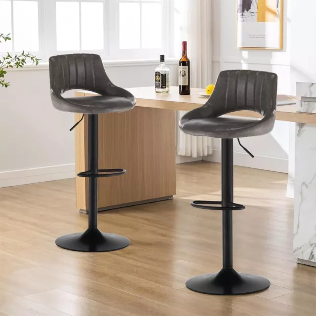 2x Breakfast Bar Stools Faux Leather Gas Lift Swivel Kitchen Pub Chair Grey