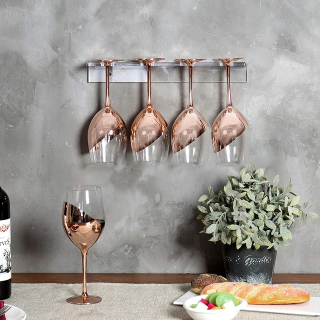 Clear Acrylic Wall Mounted Champagne Flutes Stemware Glass Hanging Storage Rack