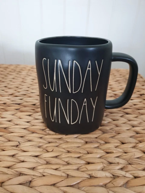 Rae Dunn Sunday Funday Ceramic Coffee Mug Black with White lettering New 