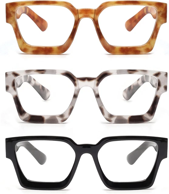 Paquete de 3 gafas de lectura cuadradas, lector de computadora con bloqueo de luz azul para mujeres y hombres