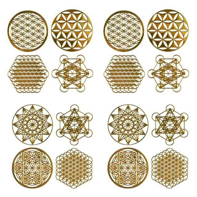 16 Pz/Set Metallo Energia Decor Sticker Fiore Della Vita Regali di Giorno d S7E4