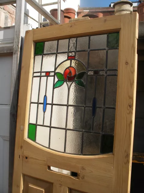 Large attractive reclaimed 1930s stripped pine, stained glass front door 3